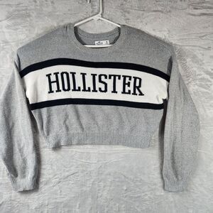 Hollister Crop Sweater Women's Medium Gray Preppy Academic Girly Y2K Soft Girl